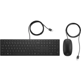   HP Pavilion 400 Bundle 4CE97AA Vezetékes Billentyűzet És Egér Szett, USB, Német QWERTZ, 3 Gomb, Görgő, 1600 dpi, Csuklótámasz, Fekete