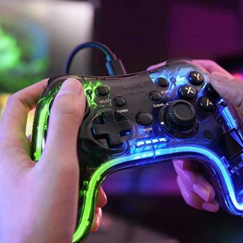 Mars Gaming MGP-C Vezetékes Gamepad, Neon RGB, Átlátszó Fekete, Dual Haptic Vibration, 20 Gomb, Analóg Joystick, USB-A USB-C, 2 m Kábel, PC, Switch, PS3, Android