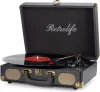 Retrolife INDIVIDUAL Hordozható Lemezjátszó, 3 Sebesség 33/45/78 RPM, Bluetooth, Szíjhajtás, Beépített Sztereó Hangszóró, RCA Kimenet, AUX, Fejhallgató, Fekete