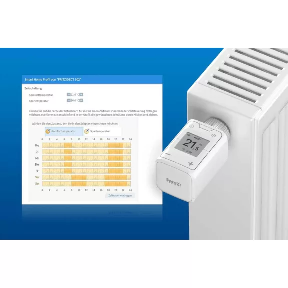 AVM FRITZ! DECT 302 Intelligens Termosztát, Programozható, Okos Otthon Fűtés, DECT ULE, App Vezérlés, Grafikus Kijelző, Fehér