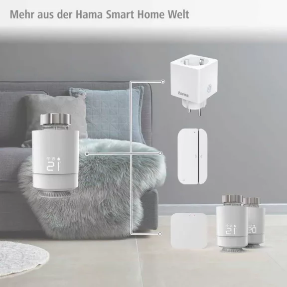 Hama 176592 Okos Radiátor Termosztát, Wi-Fi, Zigbee, Programozható, LED Kijelző, App Vezérlés, Érzékelés Ablaknyitás, Fagyvédelem, Fehér