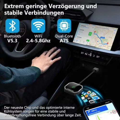 TERUNSOUl BY969N Carplay Wireless Adapter, Vezetékes CarPlay Átalakítás Vezeték Nélküli CarPlay, iPhone iOS 10+, USB Type A, USB Type C, Fekete