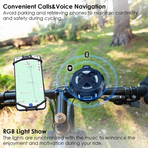 XLEADER X8BLPRO Bluetooth Hangszóró Kerékpárra És Rollerre, 8W, Sztereó, IPX7 Vízálló, Kormánybilincs, 2000mAh Akkumulátor, RGB LED Fény, Beépített Mikrofon, Kék
