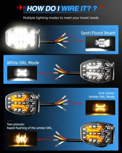 CO LIGHT 958V-WY-SL LED Munkalámpa, 75W, 15000 lm, 6500K, Amber DRL, Fehér Főfény, Kombinált Fény, IP68, 12V, 24V, Konzolos Rögzítés, Állítható Irány