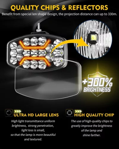 CO LIGHT 958V-WY-SL LED Munkalámpa, 75W, 15000 lm, 6500K, Amber DRL, Fehér Főfény, Kombinált Fény, IP68, 12V, 24V, Konzolos Rögzítés, Állítható Irány