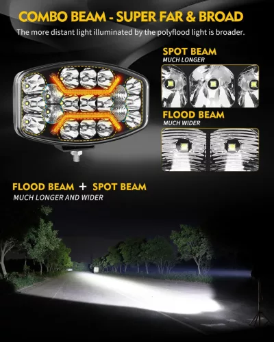 CO LIGHT 958V-WY-SL LED Munkalámpa, 75W, 15000 lm, 6500K, Amber DRL, Fehér Főfény, Kombinált Fény, IP68, 12V, 24V, Konzolos Rögzítés, Állítható Irány
