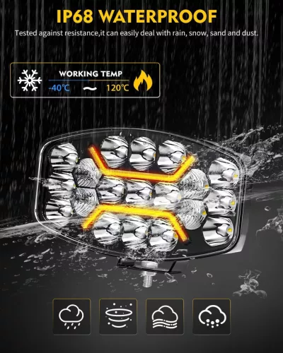 CO LIGHT 958V-WY-SL LED Munkalámpa, 75W, 15000 lm, 6500K, Amber DRL, Fehér Főfény, Kombinált Fény, IP68, 12V, 24V, Konzolos Rögzítés, Állítható Irány