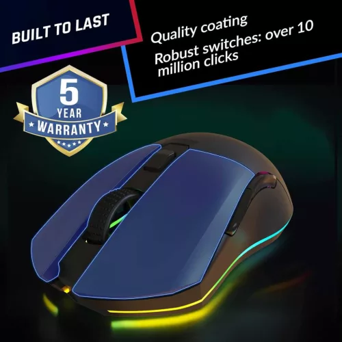 KLIM Blaze Vezeték Nélküli Gaming Egér, USB, Optikai, 6000 DPI, RGB Világítás, Beépített Lítium-Polimer Akkumulátor, Töltőállomás, 7 Gomb, Fekete