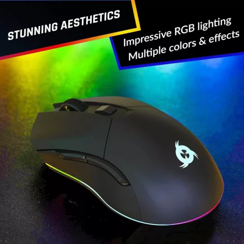 KLIM Blaze Vezeték Nélküli Gaming Egér, USB, Optikai, 6000 DPI, RGB Világítás, Beépített Lítium-Polimer Akkumulátor, Töltőállomás, 7 Gomb, Fekete