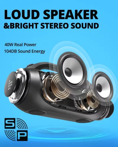 Tronsmart Bang SE Kültéri Bluetooth Hangszóró, 40 W, Sztereó, Bluetooth 5.3, 24 Óra Üzemidő, IPX6 Vízálló, LED Fény, Vállpánt
