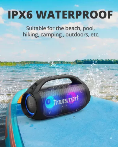 Tronsmart Bang SE Kültéri Bluetooth Hangszóró, 40 W, Sztereó, Bluetooth 5.3, 24 Óra Üzemidő, IPX6 Vízálló, LED Fény, Vállpánt