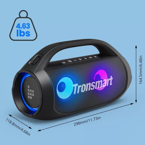 Tronsmart Bang SE Kültéri Bluetooth Hangszóró, 40 W, Sztereó, Bluetooth 5.3, 24 Óra Üzemidő, IPX6 Vízálló, LED Fény, Vállpánt