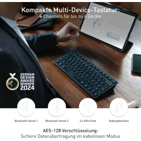   Cherry KW 9200 MINI JG-925 Kompakt Vezeték Nélküli Billentyűzet, Bluetooth 5.0, 2,4 GHz, USB-C Kábel, AES-128 Titkosítás, CHERRY SX Mechanika, Fekete