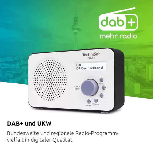 TechniSat Viola 2 Hordozható Rádió, DAB+, FM RDS, Internet Radio, LCD Kijelző, Automatikus Állomáskeresés, Elektronikus Hangerőszabályzás, Fejhallgató Kimenet, Fehér/Fekete