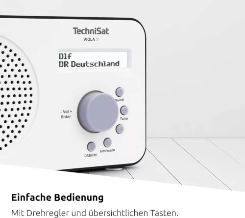 TechniSat Viola 2 Hordozható Rádió, DAB+, FM RDS, Internet Radio, LCD Kijelző, Automatikus Állomáskeresés, Elektronikus Hangerőszabályzás, Fejhallgató Kimenet, Fehér/Fekete