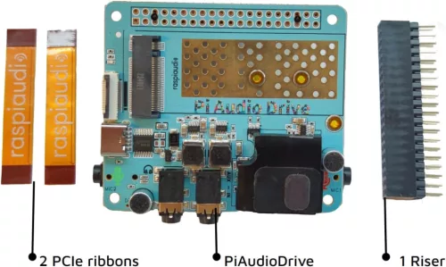 RASPIAUDIO PIAudioDrive Hangkártya Raspberry Pi 5, Audio DAC, 24 Bit 96kHz, Fejhallgató Kimenet, Beépített Hangszóró, Sztereó Mikrofon, AUX Bemenet, Bluetooth, USB-C PD 100W, Linux