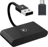 Vinmooog Vezeték Nélküli CarPlay Adapter, iPhone, Vezetékes CarPlay Átalakítás Vezeték Nélkülire, Bluetooth, 5 GHz WiFi, USB, USB–USB-C Adapter, Fekete