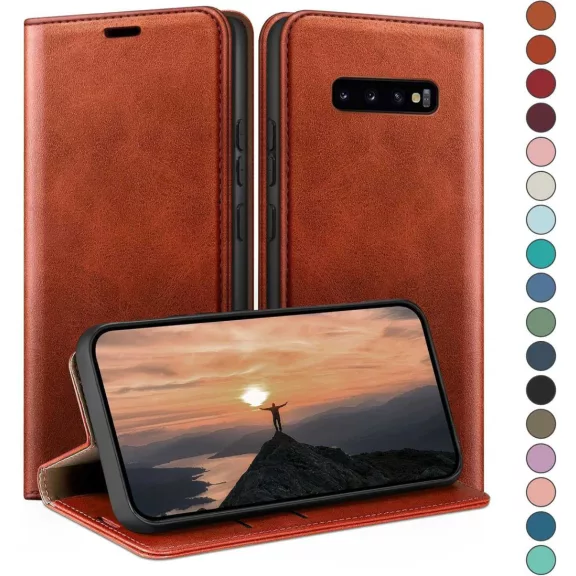 HUOUH Samsung Galaxy S10 Műbőr Tok, Tárcafunkció, Több Kártyatartó, RFID Árnyékolás, 360 Fokos Védelem, Ütéscsillapító, Lehajtható Előlap, Narancs HUOUH Samsung Galaxy S10 Műbőr Tok, Tárcafunkció, Több Kártyatartó, RFID Árnyékolás, 360 Fokos Védelem, Ütéscsillapító, Lehajtható Előlap, Narancs