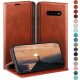 HUOUH Samsung Galaxy S10 Műbőr Tok, Tárcafunkció, Több Kártyatartó, RFID Árnyékolás, 360 Fokos Védelem, Ütéscsillapító, Lehajtható Előlap, Narancs