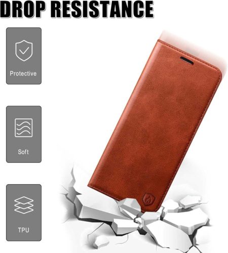 HUOUH Samsung Galaxy S10 Műbőr Tok, Tárcafunkció, Több Kártyatartó, RFID Árnyékolás, 360 Fokos Védelem, Ütéscsillapító, Lehajtható Előlap, Narancs