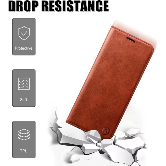 HUOUH Samsung Galaxy S10 Műbőr Tok, Tárcafunkció, Több Kártyatartó, RFID Árnyékolás, 360 Fokos Védelem, Ütéscsillapító, Lehajtható Előlap, Narancs HUOUH Samsung Galaxy S10 Műbőr Tok, Tárcafunkció, Több Kártyatartó, RFID Árnyékolás, 360 Fokos Védelem, Ütéscsillapító, Lehajtható Előlap, Narancs