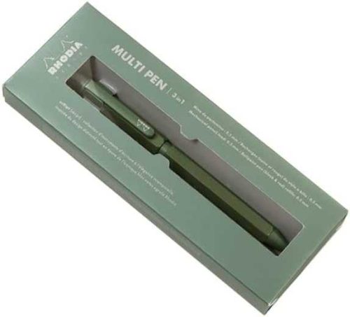 Rhodia 9344C ScRipt Multifunkciós Toll, 3 Az 1-Ben, 2 Golyóstoll 0,5 Mm Fekete Piros, 1 Mechanikus Ceruza 0,5 Mm B, Visszanyomható, Utántölthető, Radír, Zsályazöld