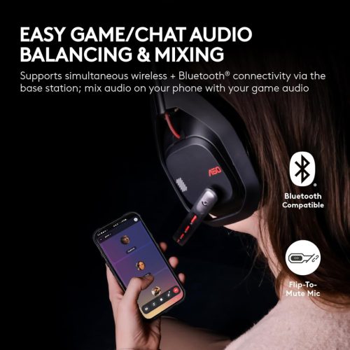 Logitech G Astro A50 Vezeték Nélküli Gamer Fejhallgató, Bluetooth, 20Hz-48kHz, 35 Ohm Impedancia, 24 Óra Üzemidő