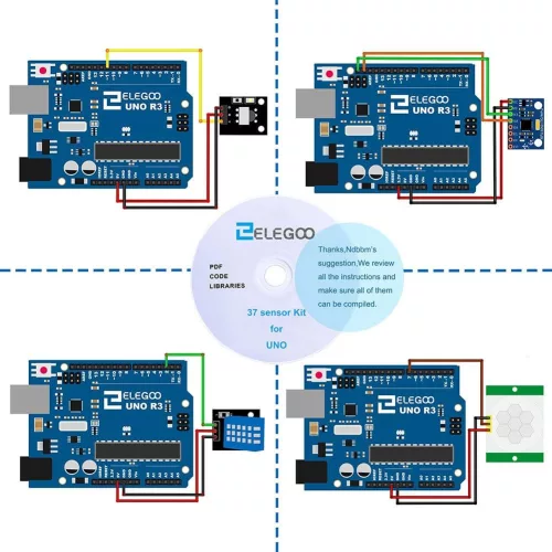ELEGOO 37 az 1-ben Érzékelő Modul Készlet Arduino Kompatibilis, 1.2 GHz Cortex A8 Processzorral