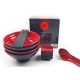 Goliber Japán Ramen Készlet 16 darabos - 950 ml piros kerámia tálak pálcikával és kanállal