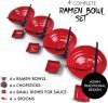 Goliber Japán Ramen Készlet 16 darabos - 950 ml piros kerámia tálak pálcikával és kanállal