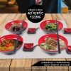 Goliber Japán Ramen Készlet 16 darabos - 950 ml piros kerámia tálak pálcikával és kanállal