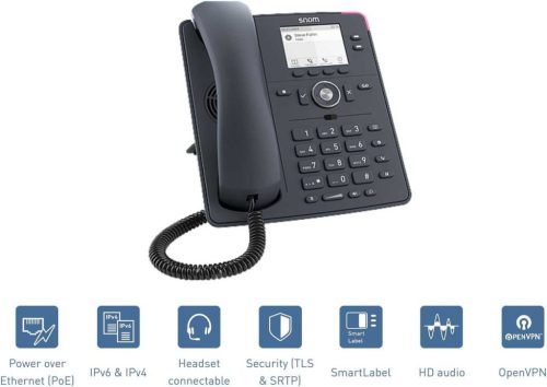 Snom D140 Asztali VoIP Telefon, Vezetékes, PoE, Alacsony Fogyasztás, 2 SIP Fiók, 2,8 TFT LCD Kijelző, Digitális Üzenetrögzítő, Fekete