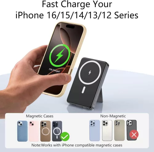 YUJE B20 Magnetic Power Bank, 10000mAh, 15W Vezeték Nélküli Töltés, PD 20W Gyors Töltés, USB Type C, USB-A, Könnyű, Zsebméret, Digitális Kijelző, Fekete