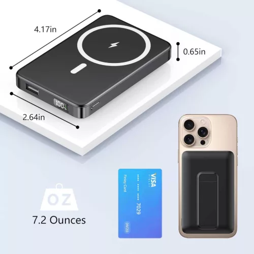 YUJE B20 Magnetic Power Bank, 10000mAh, 15W Vezeték Nélküli Töltés, PD 20W Gyors Töltés, USB Type C, USB-A, Könnyű, Zsebméret, Digitális Kijelző, Fekete