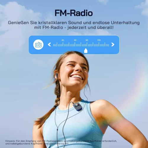 WOLFANG WMP01 MP3 Lejátszó, 64 GB, Bluetooth 5.2, Sportcsipesz, HiFi Veszteségmentes Hang, FM Rádió, Hangrögzítő, Mikro SD, Fejhallgató, Kék