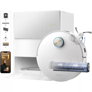   Dreame Aqua10 Ultra Roller Complete Robotporszívó és Felmosó, AquaRoll Felmosó, 8 cm Akadályleküzdés, 30 000 Pa, 100 °C-os Hengeröblítés, Automatikus Töltőállomás, Fehér