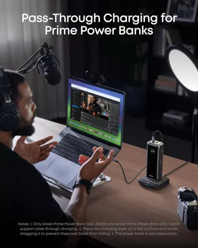Anker Prime Charging Base A1903 Töltőállomás, 150W, 2× USB-C, USB-A, Pogo Pin, PowerIQ 4.0, Gyors Töltés, 4 Eszköz Egyidejű Töltése, Fekete