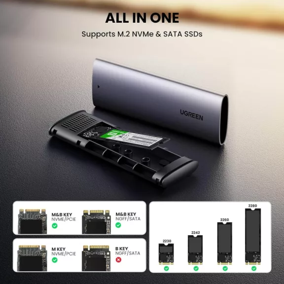 UGREEN M.2 NVMe SSD Ház, USB 3.2 GEN 2 10Gbps