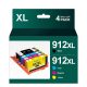 HALLOLUX 912XL 3YP34AE Újratöltött Magas Kapacitású Tintapatron Cserélhető HP 912 XL-hez, Fekete/Cián/Magenta/Sárga