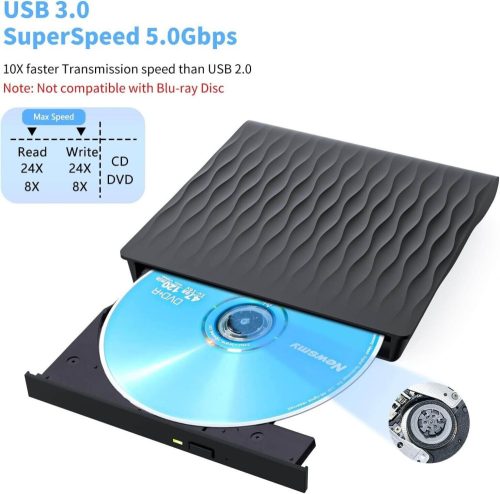LPUNCD Külső CD/DVD Meghajtó USB 3.0 és Type-C Csatlakozóval