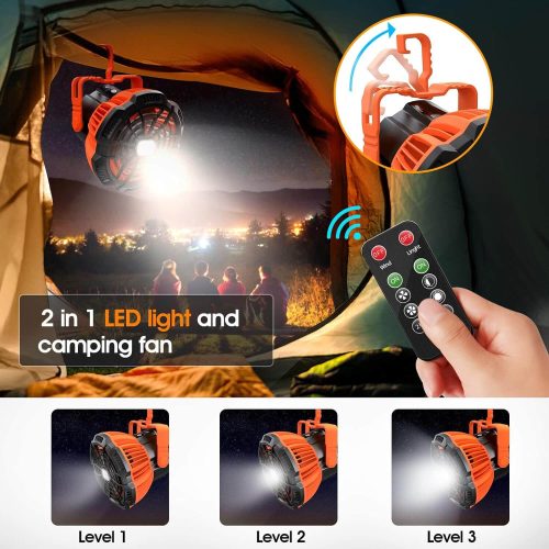 Karvipark X10 Hordozható Kemping Ventilátor LED Fénnyel, USB Töltésű (Narancssárga)