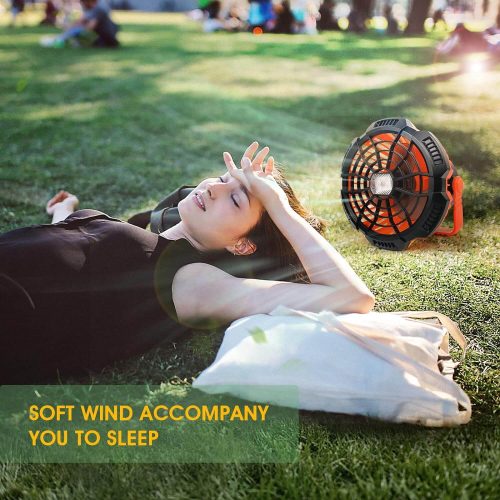 Karvipark X10 Hordozható Kemping Ventilátor LED Fénnyel, USB Töltésű (Narancssárga)