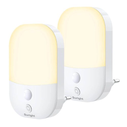 Suright LED Alkonyat Érzékelős Éjjeli Lámpa EU Csatlakozóval, 2 Darabos Csomag, 5 Állítható Fényerővel (Fehér)