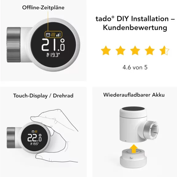 Tado Okos Radiátor Thermosztát X, Energiatakarékos Megoldás, Alexa-Siri-Google Assistant Támogatás, Multiroom Irányítás, Érintőképernyős Kijelző