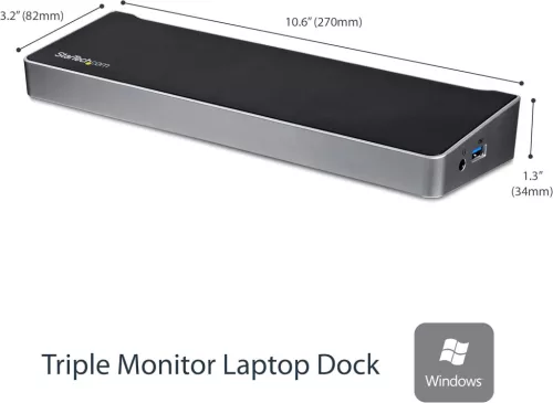 StarTech USB 3.2 Triple Display Dokkoló, 2x DisplayPort, HDMI, 4K 30Hz, 5x USB, Gyors Töltés, Gigabites Ethernet, Audio, Fekete Ezüst