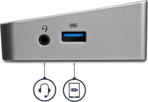 StarTech USB 3.2 Triple Display Dokkoló, 2x DisplayPort, HDMI, 4K 30Hz, 5x USB, Gyors Töltés, Gigabites Ethernet, Audio, Fekete Ezüst