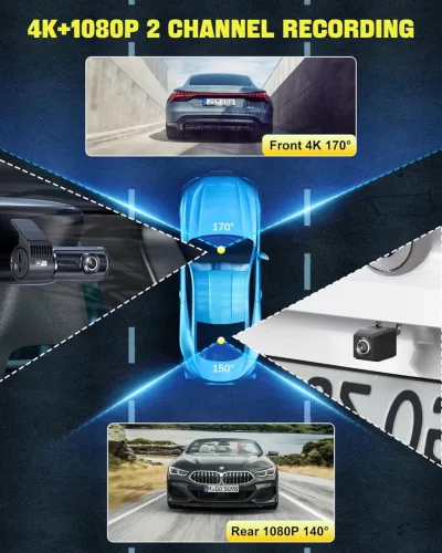 AQV 4K Elülső és Hátsó Autós Kamera WiFi-vel és 64GB SD Kártyával