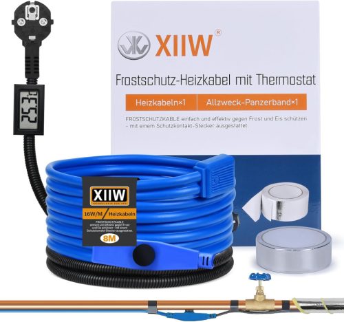 Fagyvédelem Fűtőkábel Termosztáttal és Hőmérséklet Kijelzővel 8M 16W/m 230V