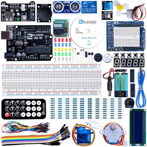 ELEGOO UNO R3 Szuper Kezdő Készlet - Elektronikai Oktatócsomag 16 MHz CPU-val, 2 KB RAM-mal és USB Csatlakozással