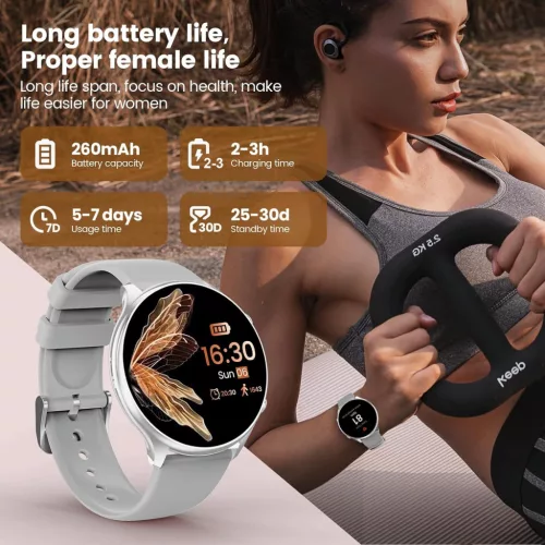 elfofle Női Ezüst Okosóra - 1.39" Érintőkijelzős Fitnesz Karkötő 120+ Sportmóddal és Híváskezeléssel